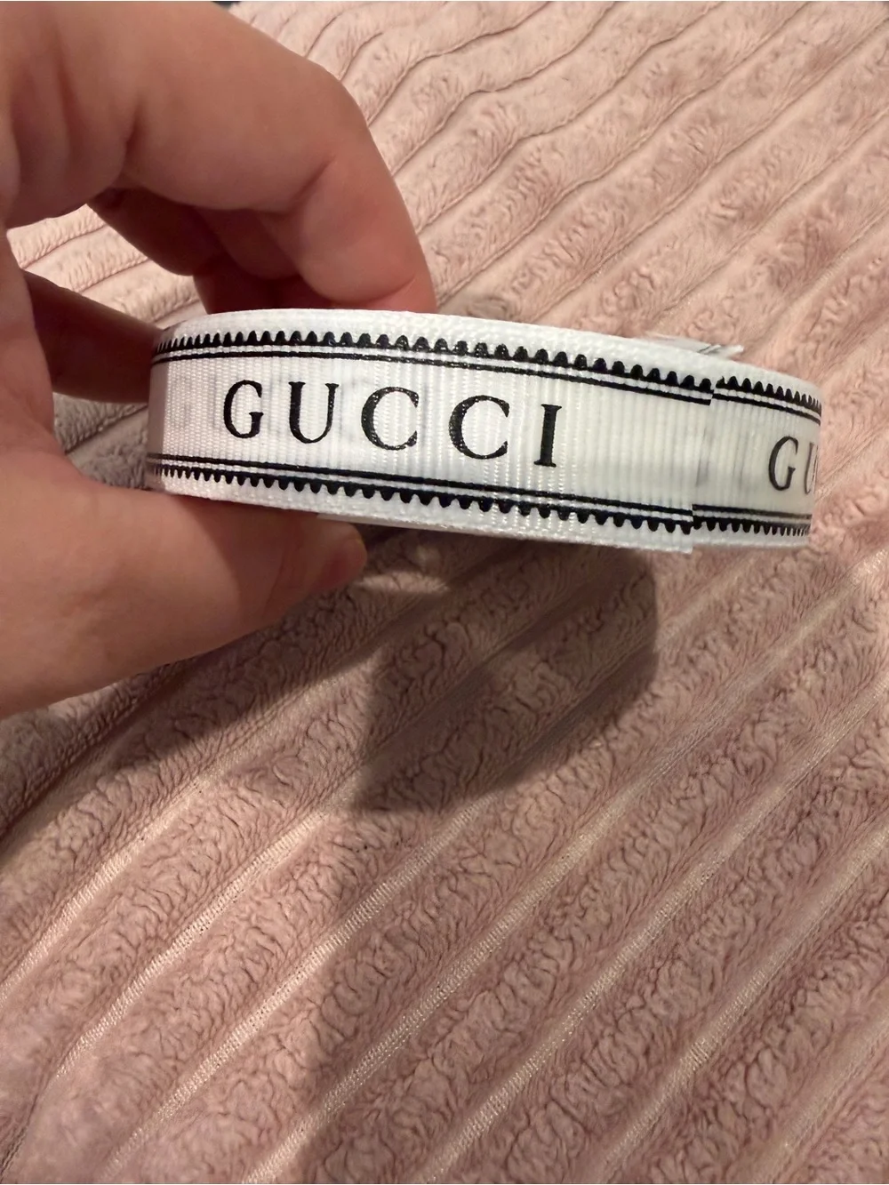 Gucci White Ribbon with Black Logo Trim 40 yards